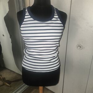 Navy Striped Women's Ribbed Tank Top
